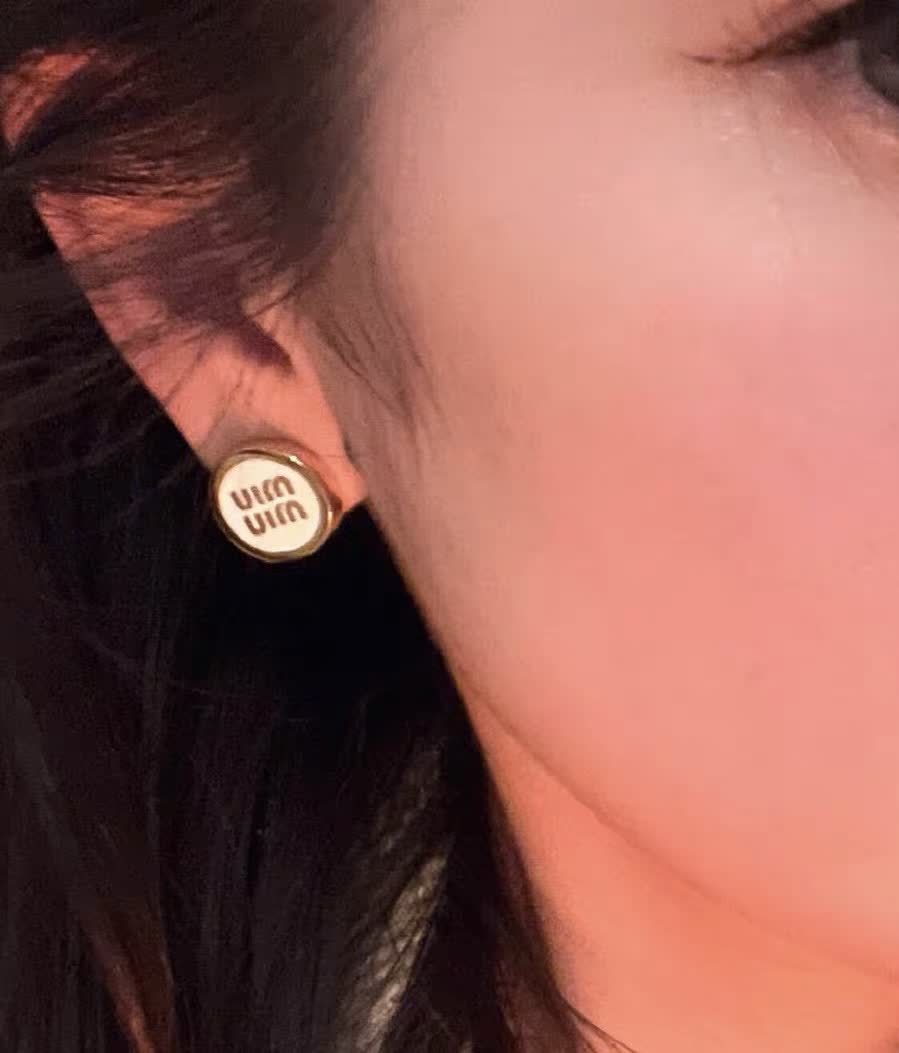 Miu Miu Earrings - Gold Tone with White Enamel